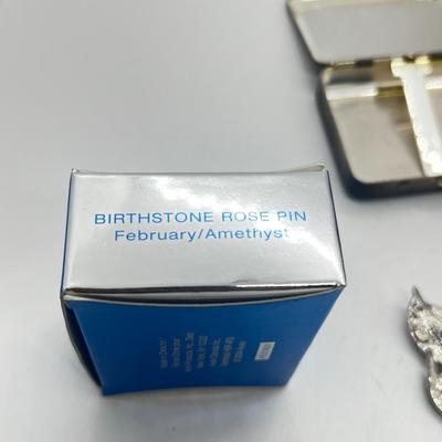 LOT 139J: Vintage Odds and Ends Collection: Silver Plated Box for Sweetener Packets, "Marilyn" Barette, Sewing Tin, Scissors...
