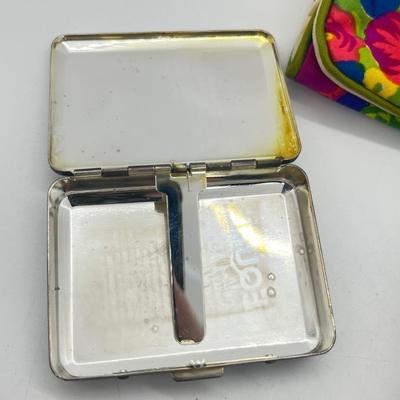 LOT 139J: Vintage Odds and Ends Collection: Silver Plated Box for Sweetener Packets, "Marilyn" Barette, Sewing Tin, Scissors...