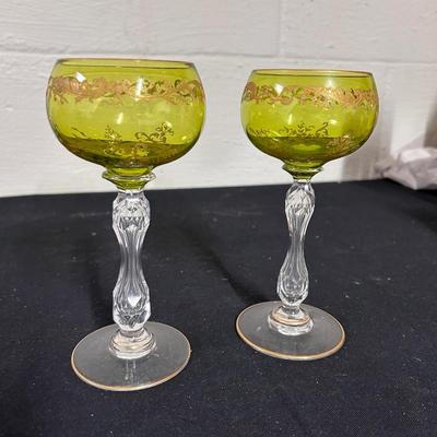 Antique St Louis chartreuse crystal wine glasses