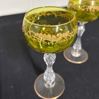 Antique St Louis chartreuse crystal wine glasses