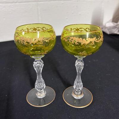 Antique St Louis chartreuse crystal wine glasses