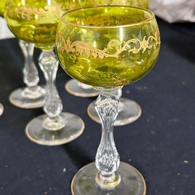 Antique St Louis chartreuse crystal wine glasses (6)