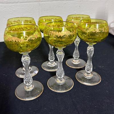 Antique St Louis chartreuse crystal wine glasses (6)
