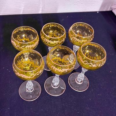 Antique St Louis chartreuse crystal wine glasses (6)