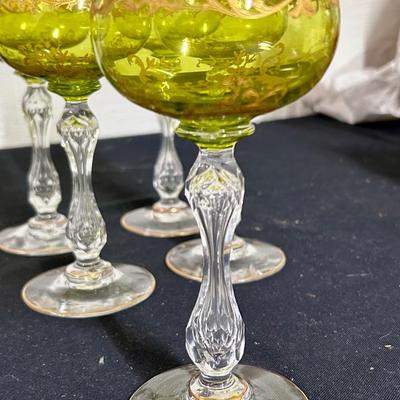 Antique St Louis chartreuse crystal wine glasses (6)