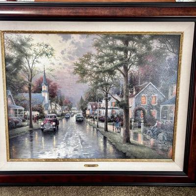 Kinkade Painting "Hometown Morning" - Framed