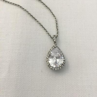 Gorgeous Halo crystal Bridal teardrop pendant, necklace