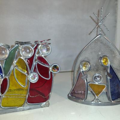 Stained Glass Nativity Design Tealight Candle Holders