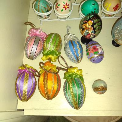 Hand Decorated 'Eggs' with Wire Display Holder
