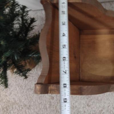 Pair of Small Lighted Trees and Wooden Sleigh