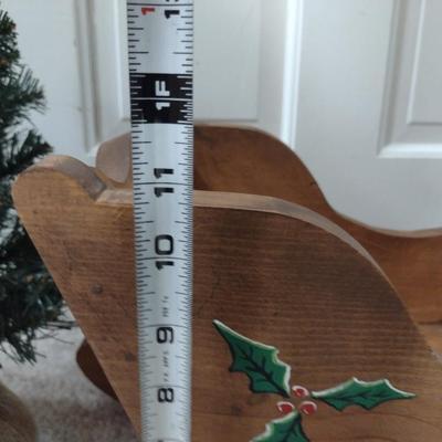 Pair of Small Lighted Trees and Wooden Sleigh