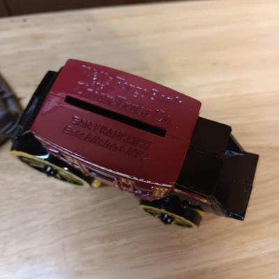 WELLS FARGO STAGECOACH BANK AND A POT METAL TOY CAR
