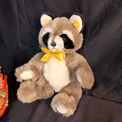 12" STEIFF RACOON AND A MUSICAL ROCKING HORSE