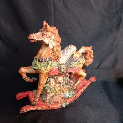 12" STEIFF RACOON AND A MUSICAL ROCKING HORSE