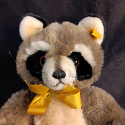 12" STEIFF RACOON AND A MUSICAL ROCKING HORSE