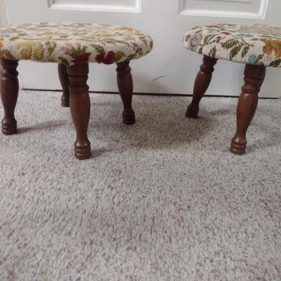 Pair of Wooden Footstools with Upholstered Tops