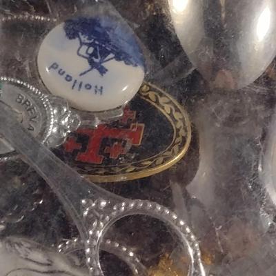 Collection of Souvenir Spoons with Wooden Display Rack
