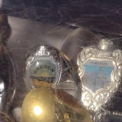 Collection of Souvenir Spoons with Wooden Display Rack