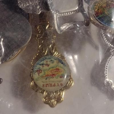 Collection of Souvenir Spoons with Wooden Display Rack