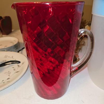 Red glass pitcher