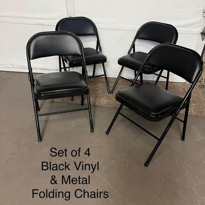 Set of 4 Black Vinyl & Metal Holding Chairs