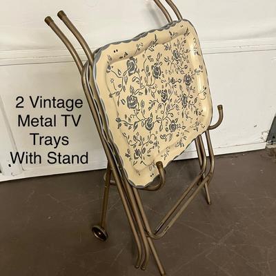 Vintage Metal Folding TV Trays with Stand