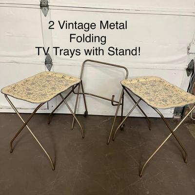 Vintage Metal Folding TV Trays with Stand