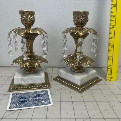Vintage Hollywood Regency Style Ornate Gold Cast Metal Candlestick Holders Pair