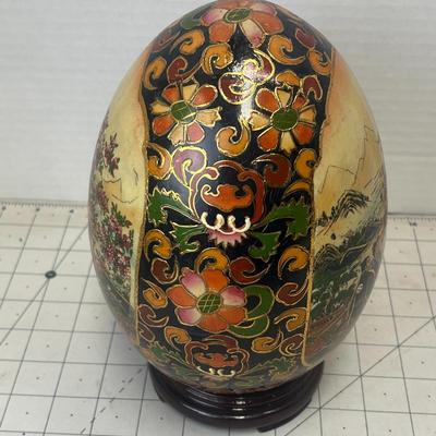Japanese Hand-Painted Satsuma Moriage Goso Blue Egg Sculpture