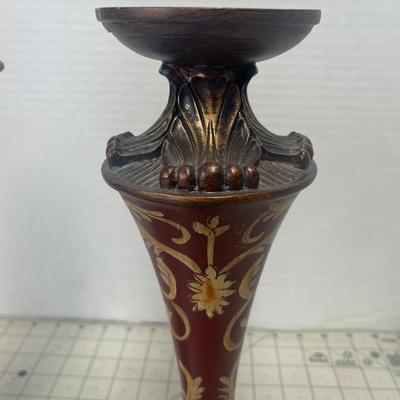 Set of 2 Ornate Red and Bronze Decorative Candle Holders