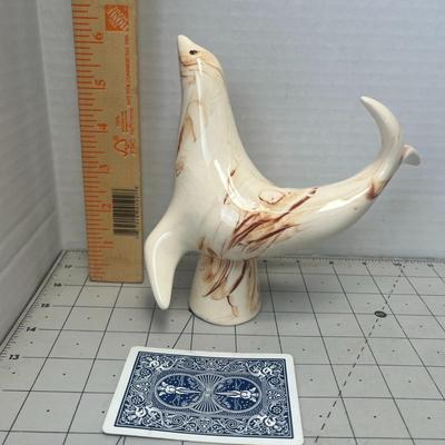 Vintage Ceramic Dolphin Figurine with Marble Swirl Pattern
