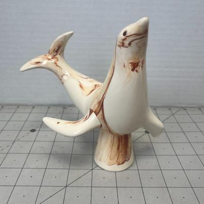Vintage Ceramic Dolphin Figurine with Marble Swirl Pattern