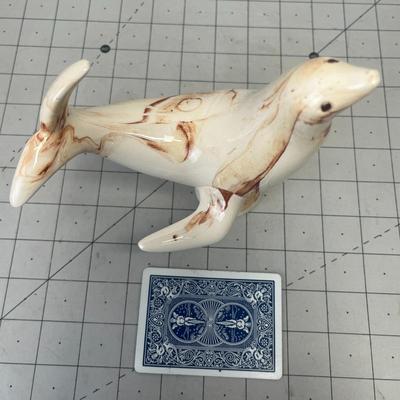 Vintage Ceramic Dolphin Figurine with Marble Swirl Pattern