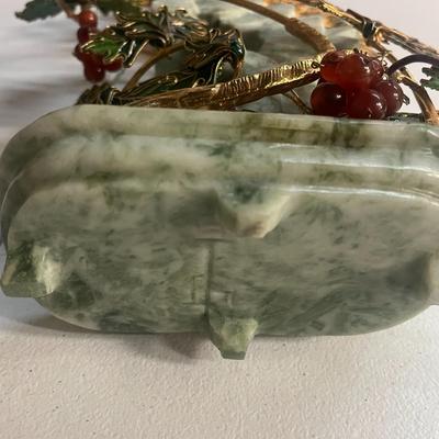 Chinese Jade & Enamel Peacock Sculpture