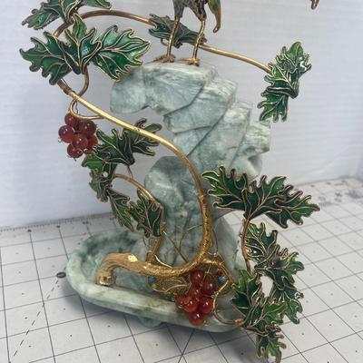 Chinese Jade & Enamel Peacock Sculpture