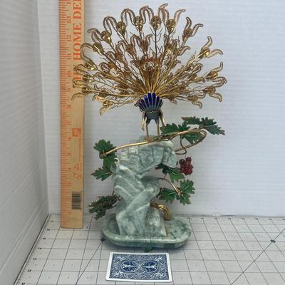 Chinese Jade & Enamel Peacock Sculpture