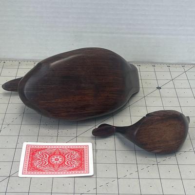 Set of 2 Hand-Carved Wooden Duck Figurines