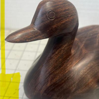 Set of 2 Hand-Carved Wooden Duck Figurines