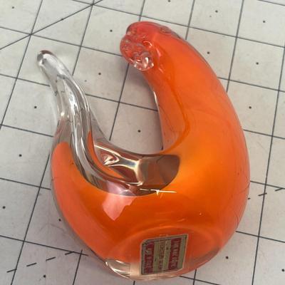 Hand-Blown Orange Art Glass Bird Figurine