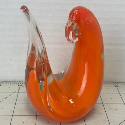 Hand-Blown Orange Art Glass Bird Figurine