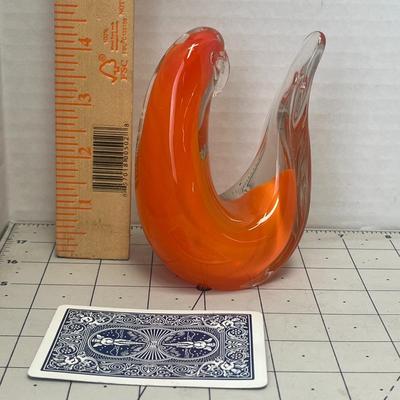 Hand-Blown Orange Art Glass Bird Figurine