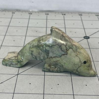 Green Marble Dolphin Figurine Polished Stone Carving