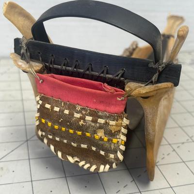 Vintage Native Alaskan Eskimo Caribou Jawbone & Whale Baleen Art Dog Sled