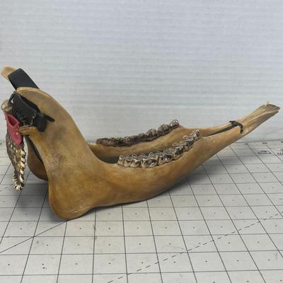 Vintage Native Alaskan Eskimo Caribou Jawbone & Whale Baleen Art Dog Sled
