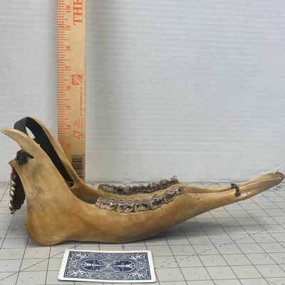 Sale Photo Thumbnail #303: The piece is made from a deer jawbone with teeth intact, Whale Baleen base, unknown animal pelt and other unknown materials to create this amazing piece.