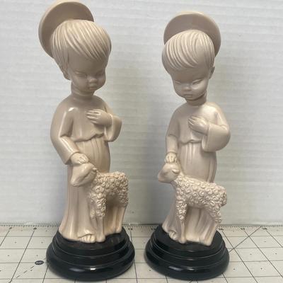 Vintage Ceramic Boy Shepherd Figurines with Lamb