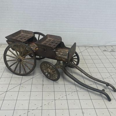 Antique Cast Iron Two-Seat Toy Wagon with Spoked Wheels