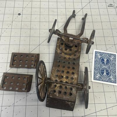 Antique Cast Iron Two-Seat Toy Wagon with Spoked Wheels