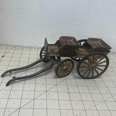 Antique Cast Iron Two-Seat Toy Wagon with Spoked Wheels