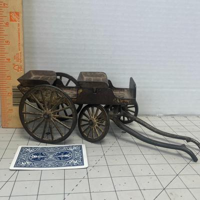 Antique Cast Iron Two-Seat Toy Wagon with Spoked Wheels